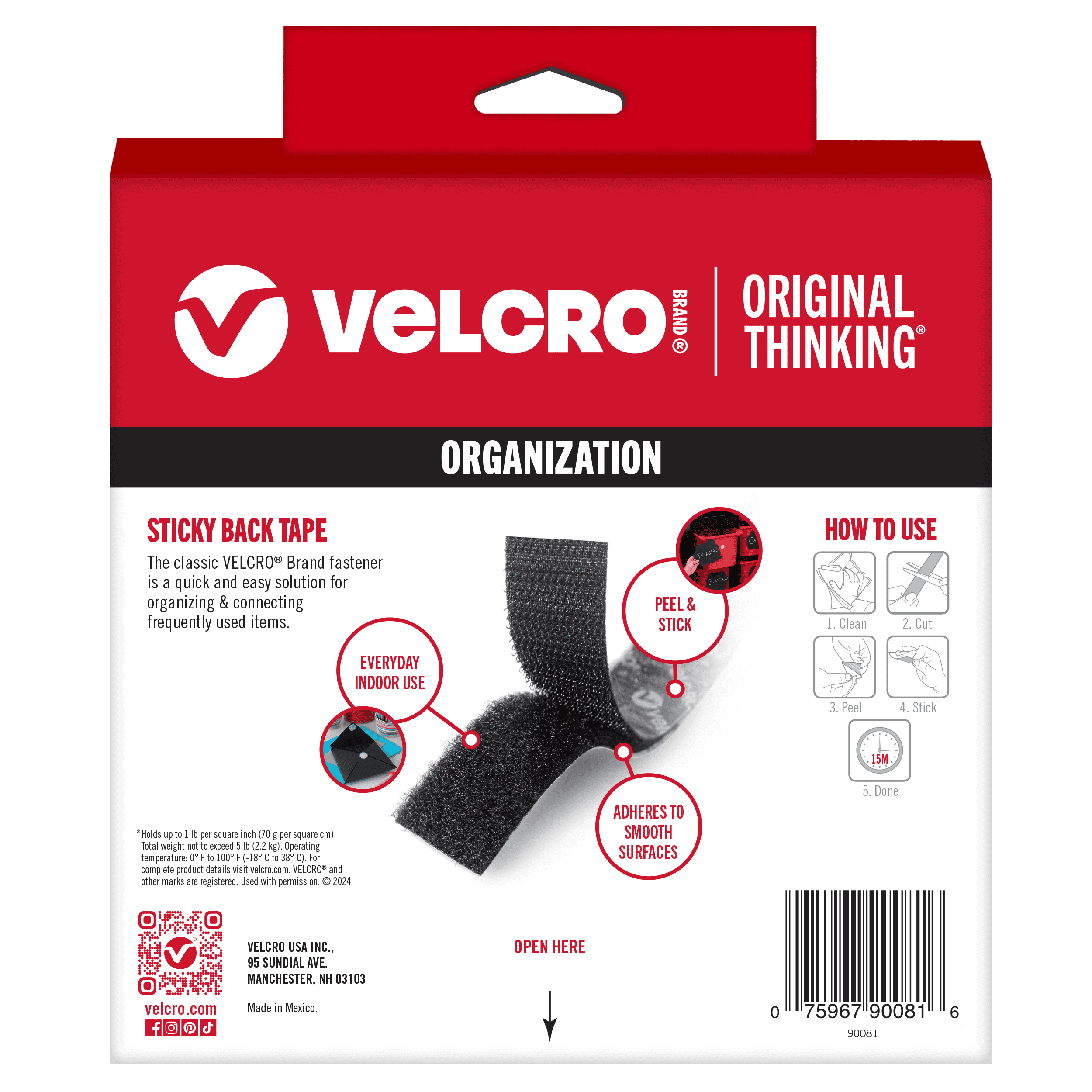 Band Velcro Noir à Coudre – Rouleau 15 Pieds X 3/4 Pouce – Fermeture Auto-agrippante