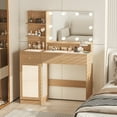 thumbnail image 3 of 40" Vanity Desk With Mirror & Lights, Makeup Vanity With Glass Top & Storage Drawer & Glass Cabinet, 3 LED Light Modes, Power Outlet For Bedroom, 3 of 9