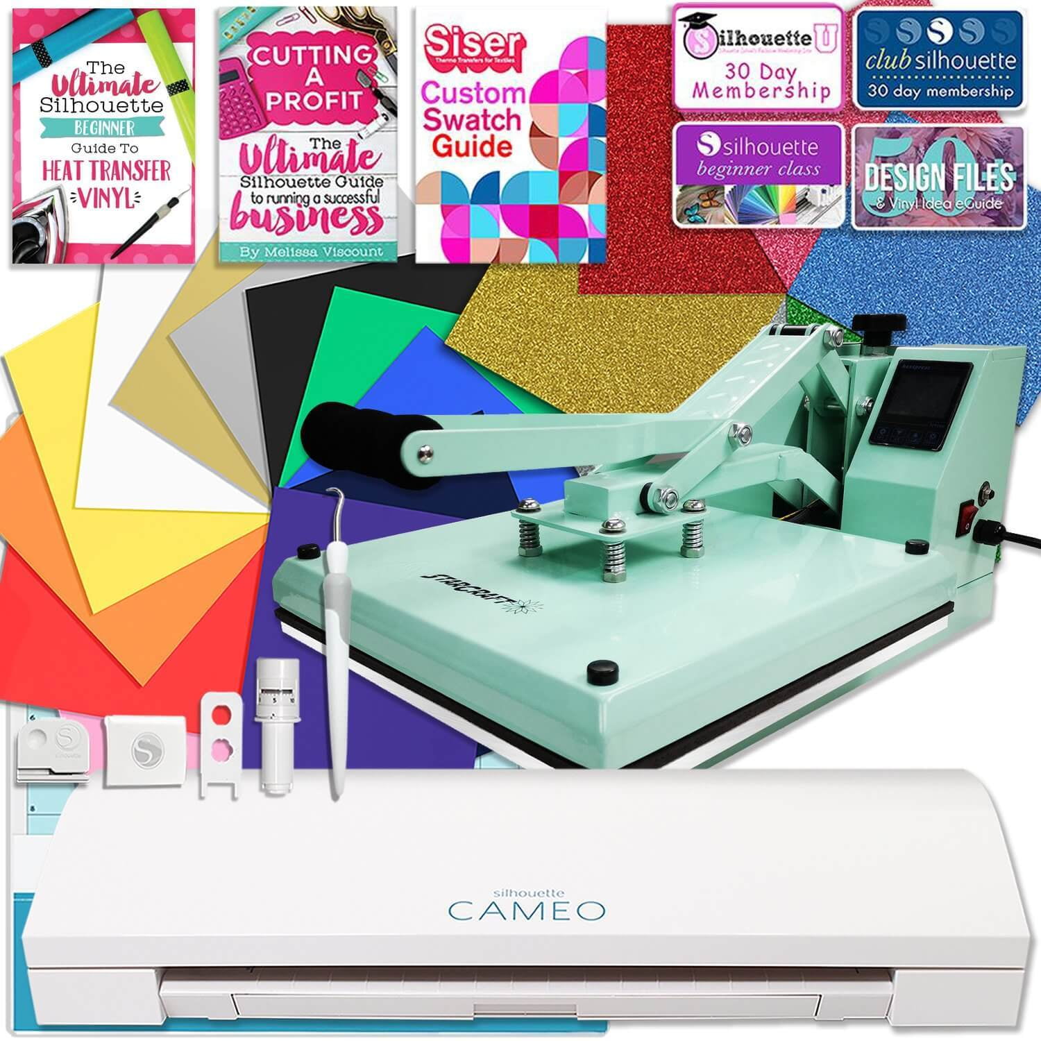 Silhouette Cameo 3 Heat Press TShirt Bundle with Mint 15" x 15" Heat