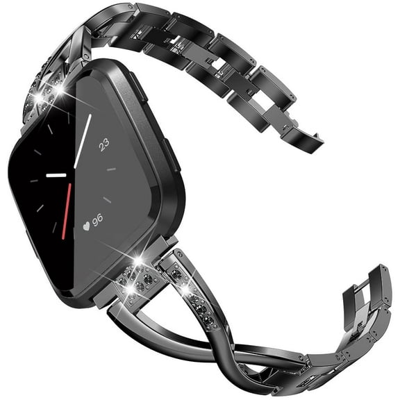 TOYOUTHS Bling Bracelet Compatible with Fitbit Versa/Versa 2 Bands for Women Stainless Steel Wristbands Replacement for Versa Lite Edition/Versa SE Accessories Dressy Metal Strap