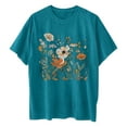 thumbnail image 6 of LEBONYARD Womens Tops under $5,Crew Neck T Shirts for Women spring summer,Women's Fashion Summer Round Neck Drop Sleeves Leisure Short Sleeve Flower Printing Tops Blue XXL, 6 of 7