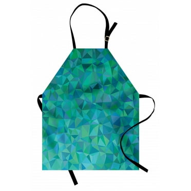 Teal Apron Abstract Irregular Triangle Mosaic Design and Geometrical Modern Art Image Pattern, Unisex Kitchen Bib Apron with Adjustable Neck for Cooking Baking Gardening, Green Navy, by Ambesonne