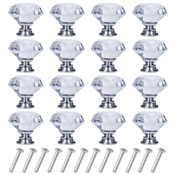 Drawer Knobs Diamond Shaped Crystal Glass 30mm Cabinet Knobs Pull Handles (30mm, 25 Pack, Black)
