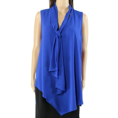Alfani NEW Royal Blue Womens Size XL Tie-Neck V-Neck Aysmmetrical Blouse