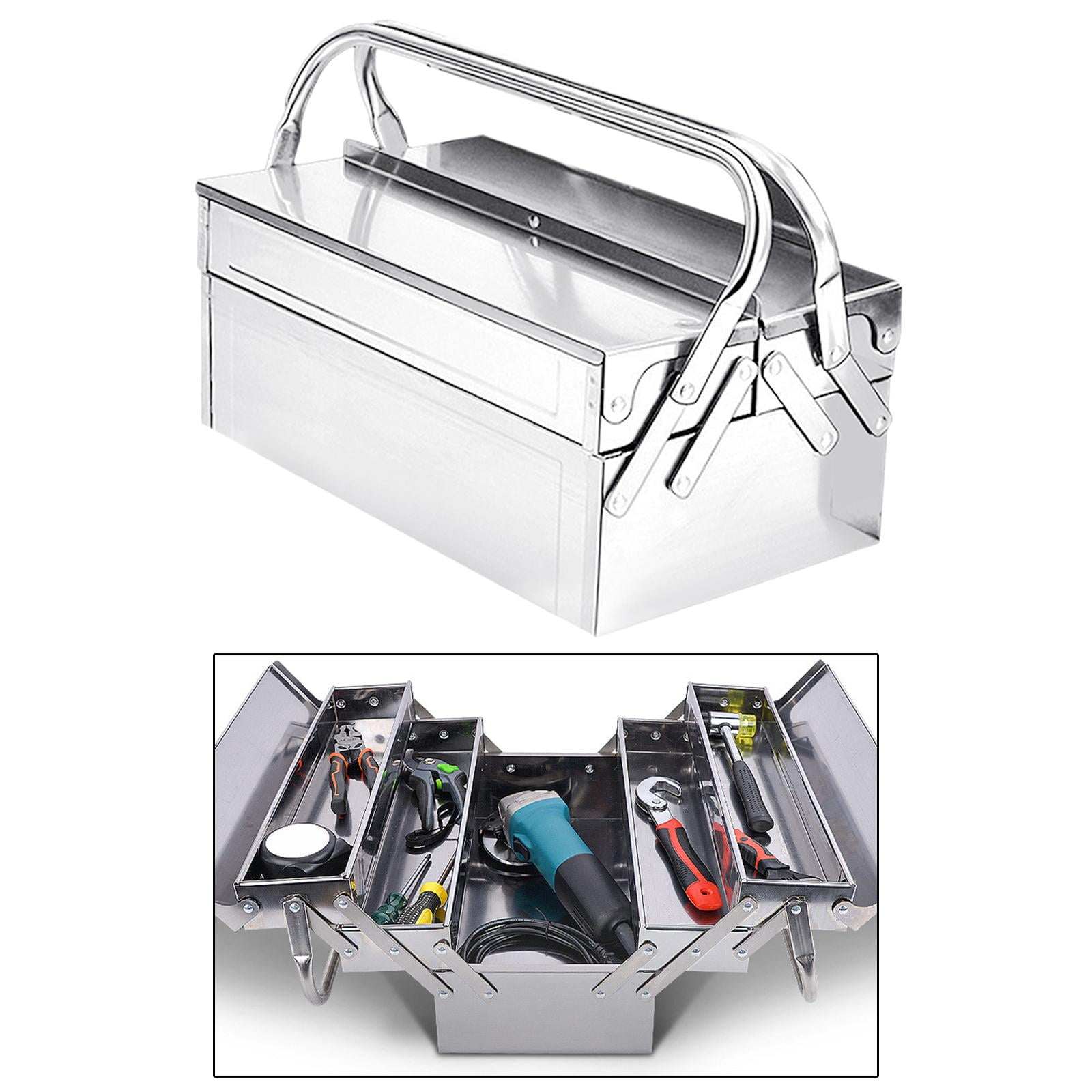 Stainless Steel Tool Box Carry Case Storage Box for Household Car Trunks Car 420mm Double layer