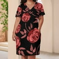 thumbnail image 3 of Womens Casual Dresses Red Flowers Black Background Pattern Short Sleeve Dress Summer Dresses for Women 2025, 3 of 5