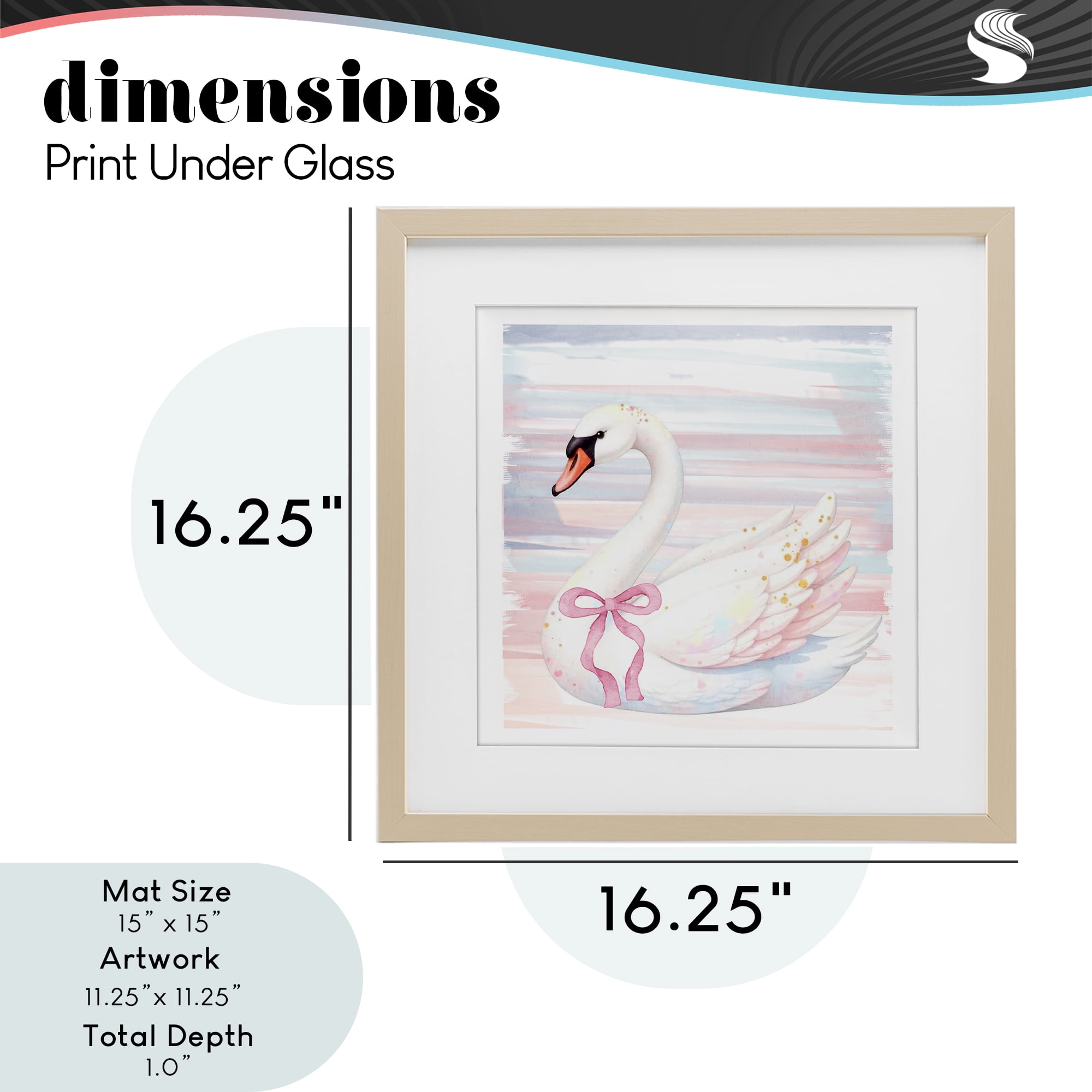 Pastel Swan with Ribbon Birch Framed Print Under Glass, design by Kim Allen