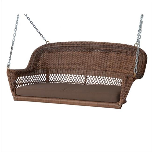 Jeco W00205S-C-FS007 Honey Wicker Porch Swing With Brown Cushion by Jeco