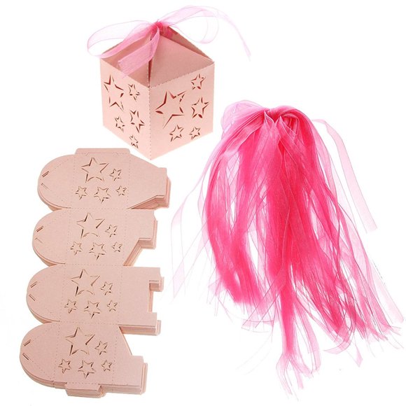 OULII 50pcs Party Treat Boxes Pink Paper Gorgeous Design for Bridal Showers