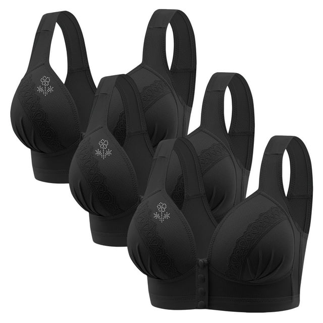 FAIWAD Womens Front Button Bra Breathable Wirefree Plus Size Bralettes Pregnant Comfort Stretch Daily Bras 3PC Multipacks