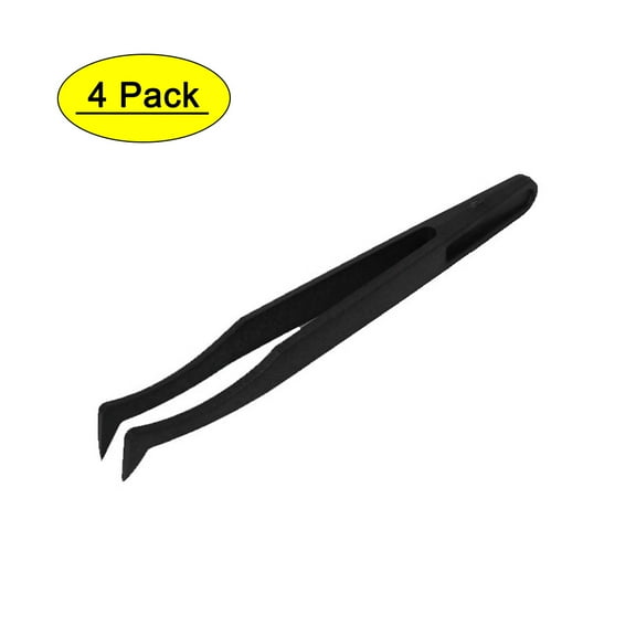 4 Pcs Plastic Curved Tip Anti Static Tweezers Nipper Black 12cm Length