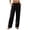 Black, variant on Women's Solid Crinkle Linen Texture Elastic High Waist Patch Pocket Loose Flowy Wide Leg Full Length Casual Trousers Pants,XL