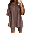 thumbnail image 2 of Workout Sets for Women Shorts Short Sleeve Crewneck Oversized T Shirt and Legging Shorts 2 Piece Matching Set Gym Yoga Set, 2 of 6