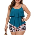 thumbnail image 2 of JYLFC Two Piece Plus Size Tankini Swimsuit for Women Ruffled Bathing Suit with Shorts Modest and Flattering Swimwear, Teal XL, 2 of 6