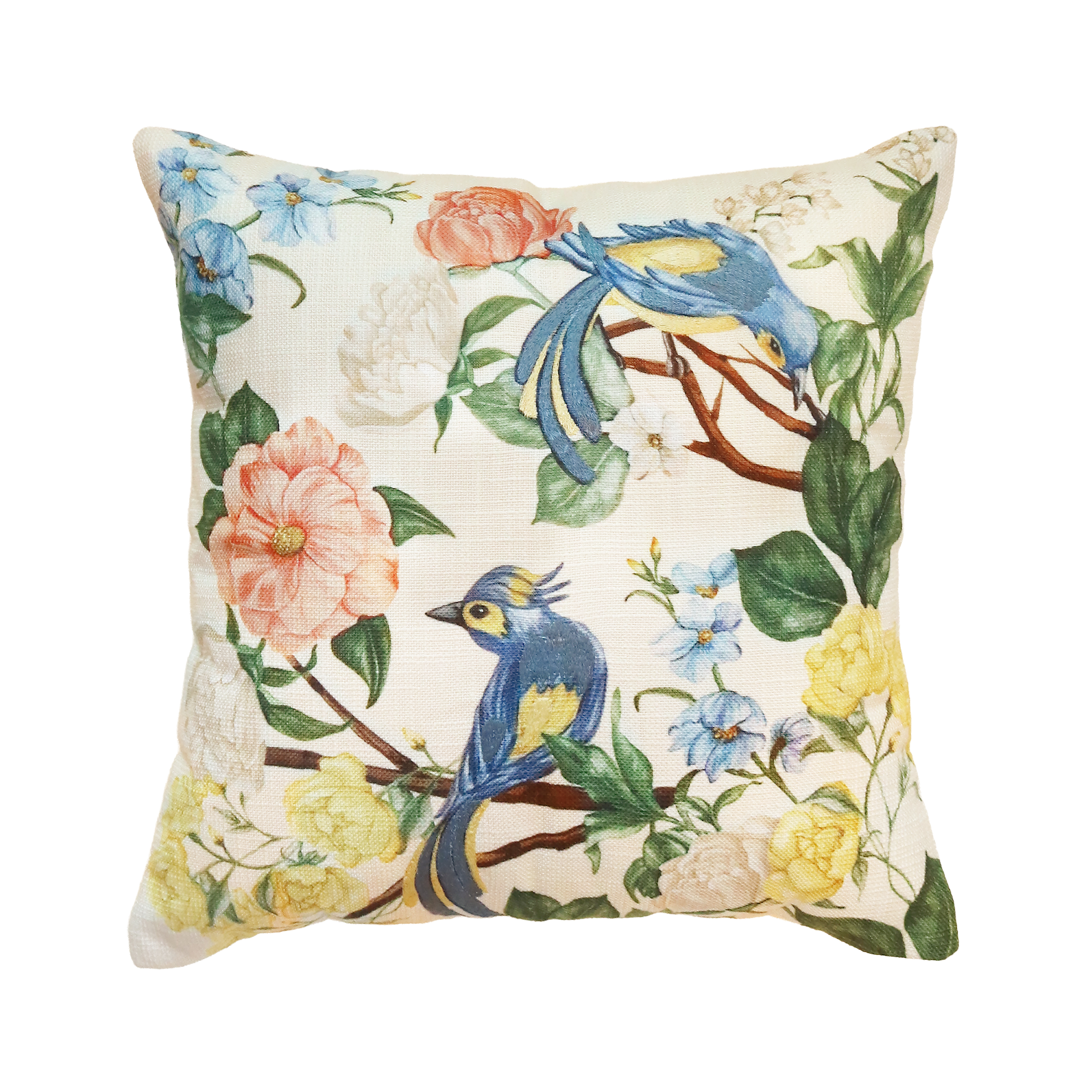 Mainstays Printed Bird 18” x 18” Decorative Throw Pillow, Multi-Color, Polyester & Cotton, Embroidered Details,1 Count