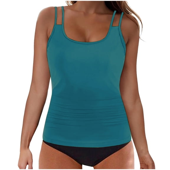 QURATI Swimwear Womens Bikini Swimsuits Two Piece Bathing Suit Double Straps Solid Color Swim Tank Tops Swimwear S 2XL Blackish Green L