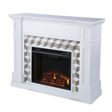 SEI Furniture Darvingmore Marble/Engineered Wood Electric Fireplace in White