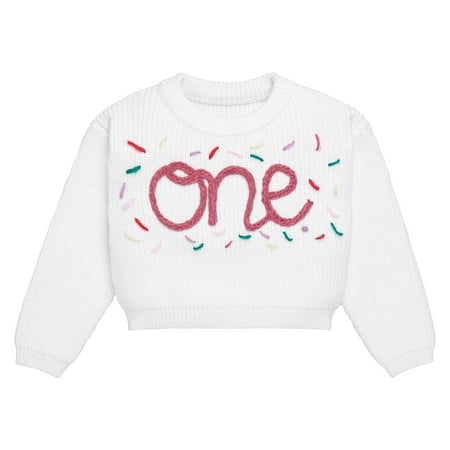 FYMNSI Baby Sweaters for Girl Long Sleeve Winter Clothes Knit Pullover Infant Boys Crew Neck Knitwear White 1T