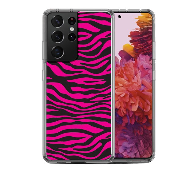 Shockproof Hybrid Bumper Phone Case for Samsung Galaxy S21 Ultra, by OneToughShield ® - Zebra Pink