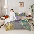 thumbnail image 3 of Manfei Beige Purple Gold Minimalist Queen Comforter Set 3 Pieces, Contemporary Geometric Bedding Sets, Leaves Sun Print Bedding Comforter Set, Breathable Home Decor, 3 of 7