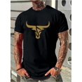 thumbnail image 1 of 1pc Men'S Casual Cotton T-Shirt with Geometric Bull Head Print, Crew Neck, Short Sleeve, Loose Fit, All-Season Knit Fabric, Digital Heat Transfer - 180g/m2, 1 of 5