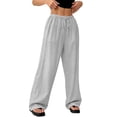 thumbnail image 5 of Nestiefly Linen Pants for Women Flowy Palazzo Pants Loose Boho High Waist Casual Wide Leg Trousers Summer Beach Vacation Clothes Light Gray S, 5 of 6