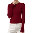 thumbnail image 3 of Women's Ribbed Knit Pullover Sweater, Slim Fit Soft Round Neck Top for Fall Winter, Comfortable Stretchy Casual Daily Wear, Versatile Layering Piece for Various Occasions Brick Red L, 3 of 8