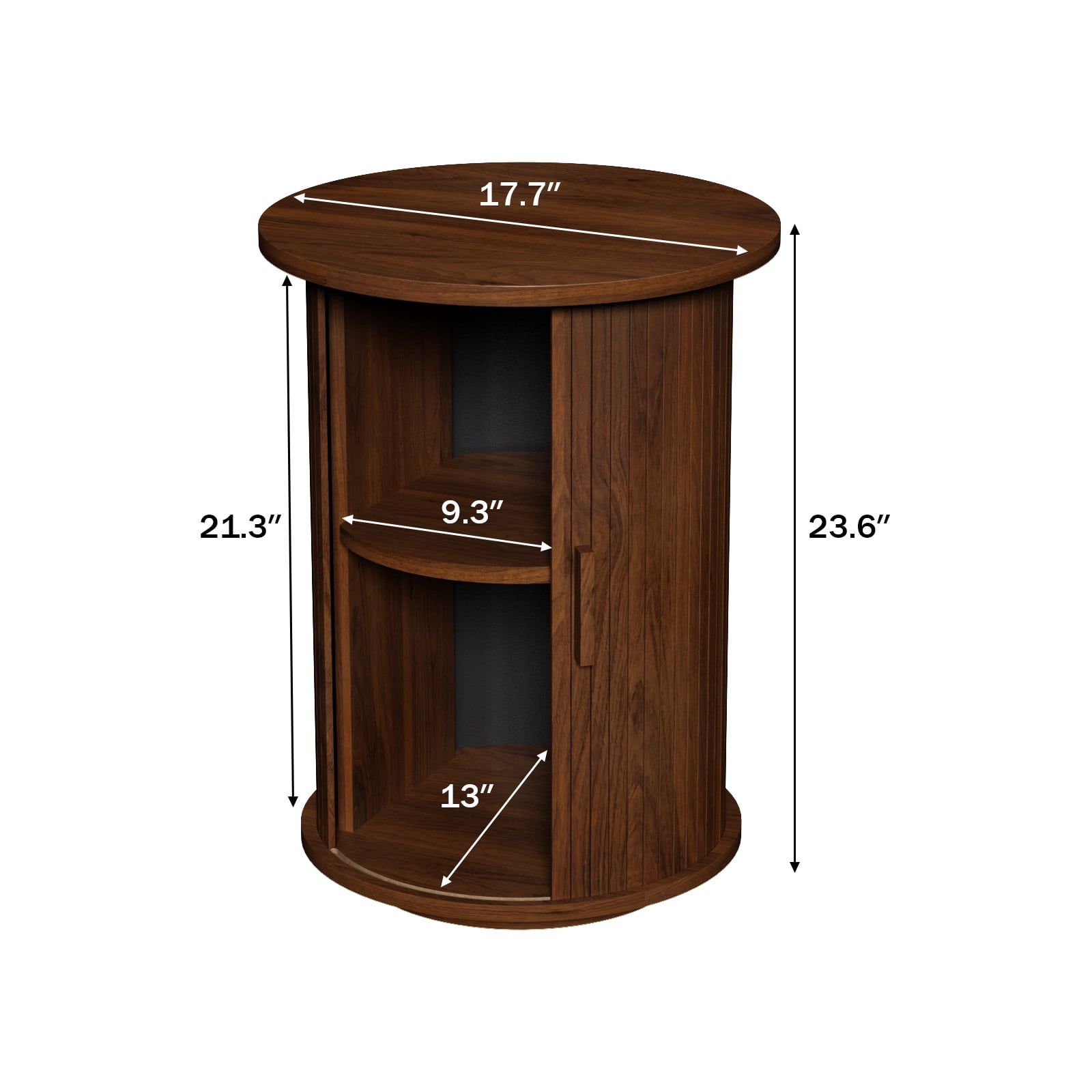18'' Fluted Round End Tables with Sliding Door, Modern Side Table Nightstands for Living Room Bedroom, Walnut