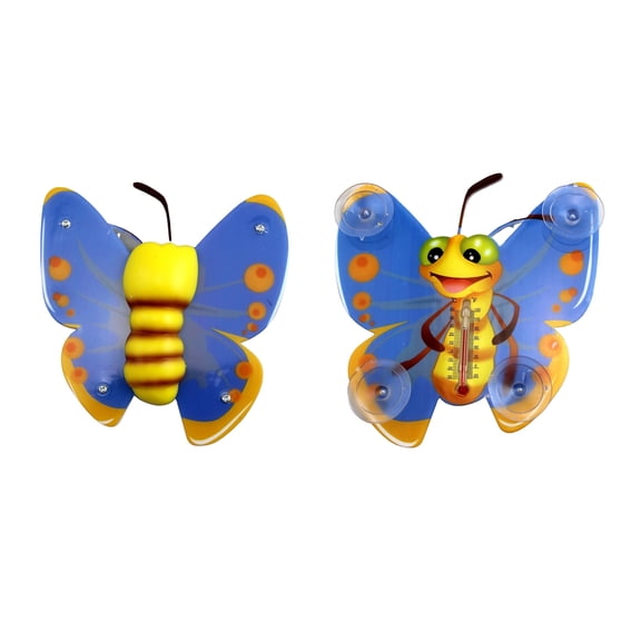 Multicolor Butterfly Shape Outdoor Window Thermometer 4 Suction Cups Attach to the outside of a Glass Window or Door 5.25" x 6.25" Long