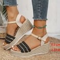 thumbnail image 2 of Rokment Womens Espadrilles Wedges Dressy Sandals Fashionable Casual Open Toe Platform Chunky High Heels Dress Summer Shoes for Ladies Woman Beach Vacation Black Size 6, 2 of 5