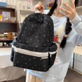 thumbnail image 3 of Floral School Backpack, Cute Aesthetic Backpack with Zippered Side Pocket, Waterproof Bookbag for Middle School College, Black, 3 of 6