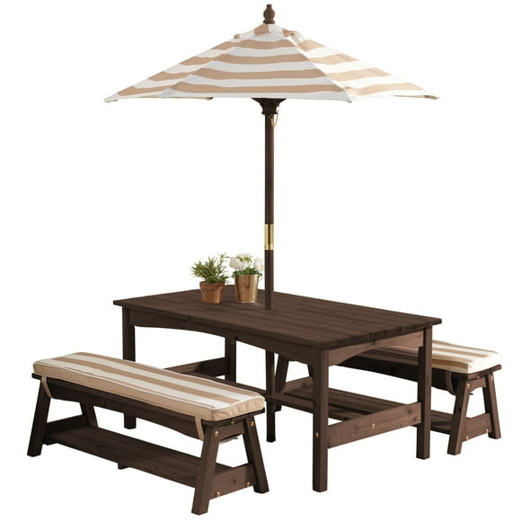KidKraft Kids Wooden Outdoor Picnic Table & Bench Set with Cushions & Umbrella