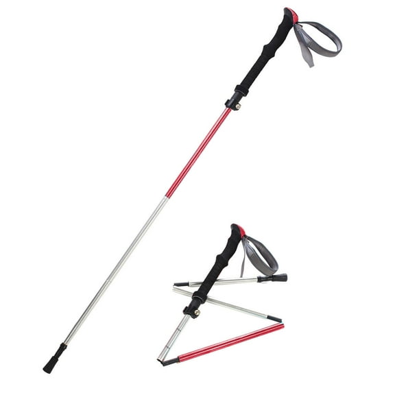 Folding 7075 Aluminum Alloy Travel Walking Hiking Trekking Pole - Red