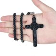 thumbnail image 1 of Religious Jesus Cross Necklace Saint Benedict Medal Pendant Necklace for Men Women Leather Rope Black Beads Chain Jewelry Gift, 1 of 5