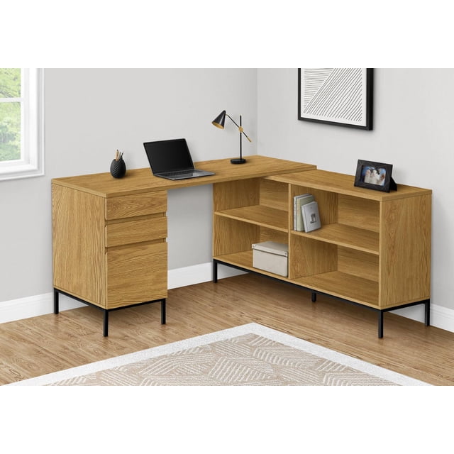 Monarch Specialties Computer Desk, Home Office, Corner, Storage Drawers, 60"l, L Shape, Work, Laptop, Metal, Laminate, Brown, Black, Contemporary, Modern