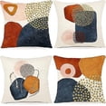 thumbnail image 1 of BR Juego de 4 fundas de cojín de lino con estampado geométrico para sofá, 45x45, almohadas decorativas para sofá, sala de estar, dormitorio, exterior, 1 of 5