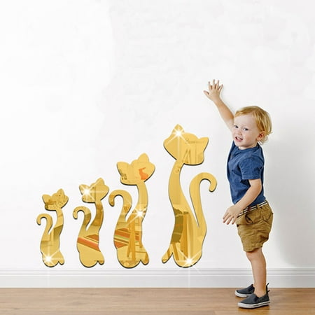 Hello Kitty Nerd Glasses Decal Modern 3D Mirror Cats Wall Stickers Kitty Wall Decal DIY Removable Home Room Decor Fashion 4pcs ()