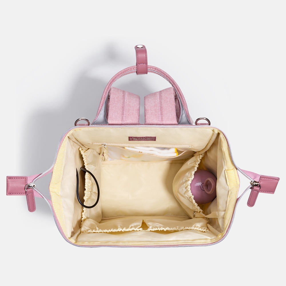 Sunveno Quilted Diaper Backpack Large Capacity Diaper Bag, Pink