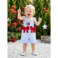 thumbnail image 6 of BemeyourBBs Toddler Baby Girls 4th of July Outfit Smocked Romper Patriot Independent Day Clothes Strap Tie-up Striped Jumpsuit USA Letters Embroidery Sleeveless Ruffled Overalls Shorts Playsuit, 6 of 9