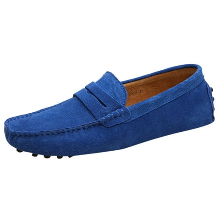 Sexlip Men s Summer Slip-On Peas Shoes  Suede Casual Loafers  Comfortable and Breathable Shoes Blue 46