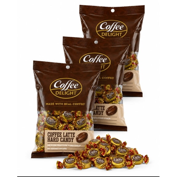 Coffee Delight Coffee Latte Hard Candy, Made with Real Coffee, No High Fructose Corn Syrup 3 Bags 4.7 oz
