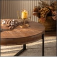 thumbnail image 5 of 33.86"Modern Retro Splicing Round Coffee Table, Fir Wood Table Top with Black Cross Legs Base, 5 of 12