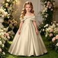 thumbnail image 2 of Rvusndi Flower Girl Dress Long Off Shoulder Dress Party Dress Solid Color Big Bow Summer Dresses Elegant Formal Evening Gown for Big Kids Wedding Graduation Dresses, 2 of 5