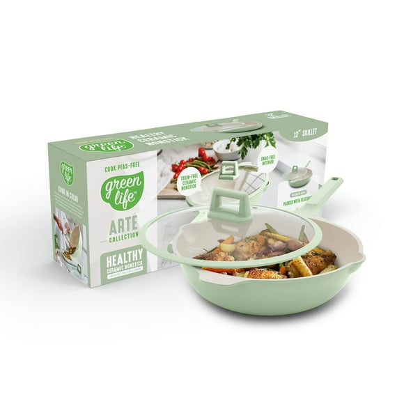 Sartén Wok GreenLife, antiadherente, 30 cm (5 L), con tapa, color verde salvia