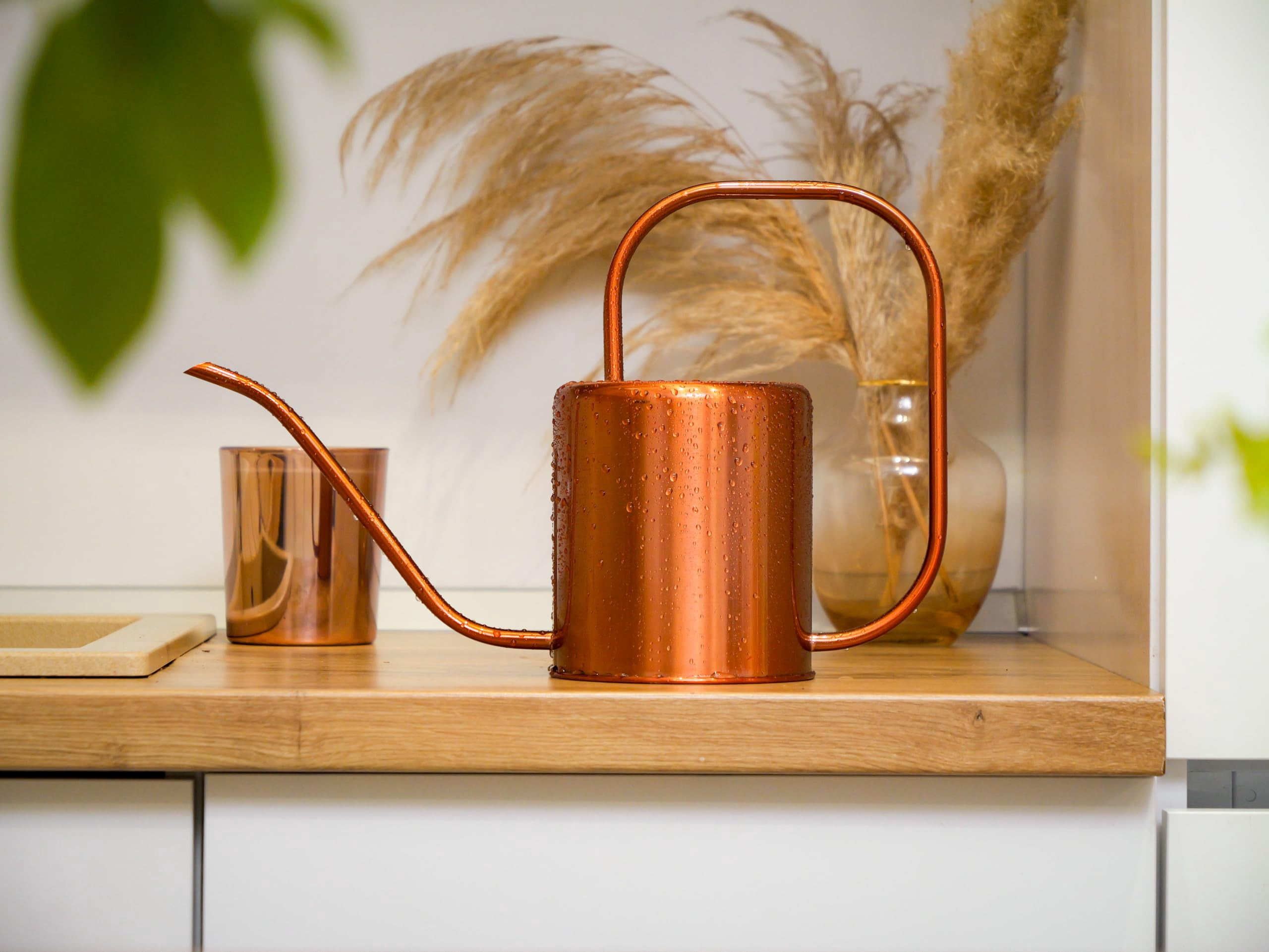 Plexon Rose Gold Metal Watering Can Indoor Plants 40 oz, Stainless Steel Long Spout Watering Can Outdoor House Plant Flower, Garden - ROSE GOLD 54 OZ