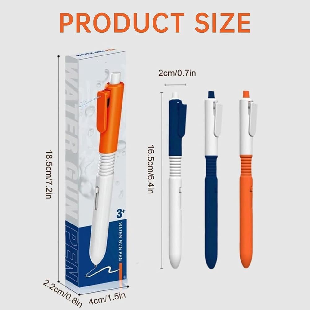 Pen Water Trick Toy, Dual Functionality Water Gun Pen, Portable Pen That Sprays Water, Water Spray Pen for All Ages (Blue, 3 PCS)