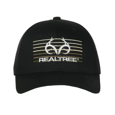 Realtree Trucker Hat, Men's Hunting Cap with Mesh Back, Snapback Closure One Size, Black/Black