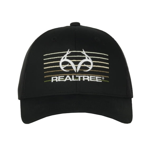 Realtree Trucker Hat, Men's Hunting Cap with Mesh Back, Snapback Closure One Size, Black/Black