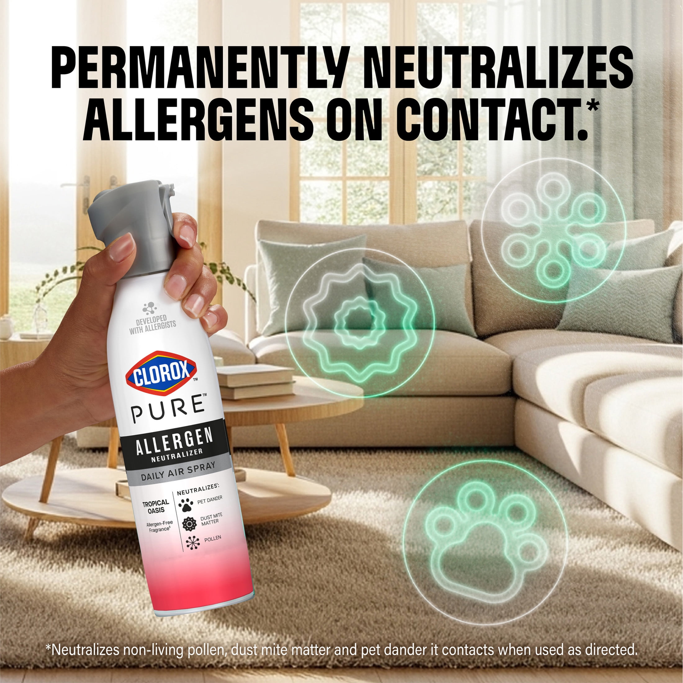 Clorox PURE Allergen Neutralizer Daily Air Spray, Tropical Oasis, 8 Ounces