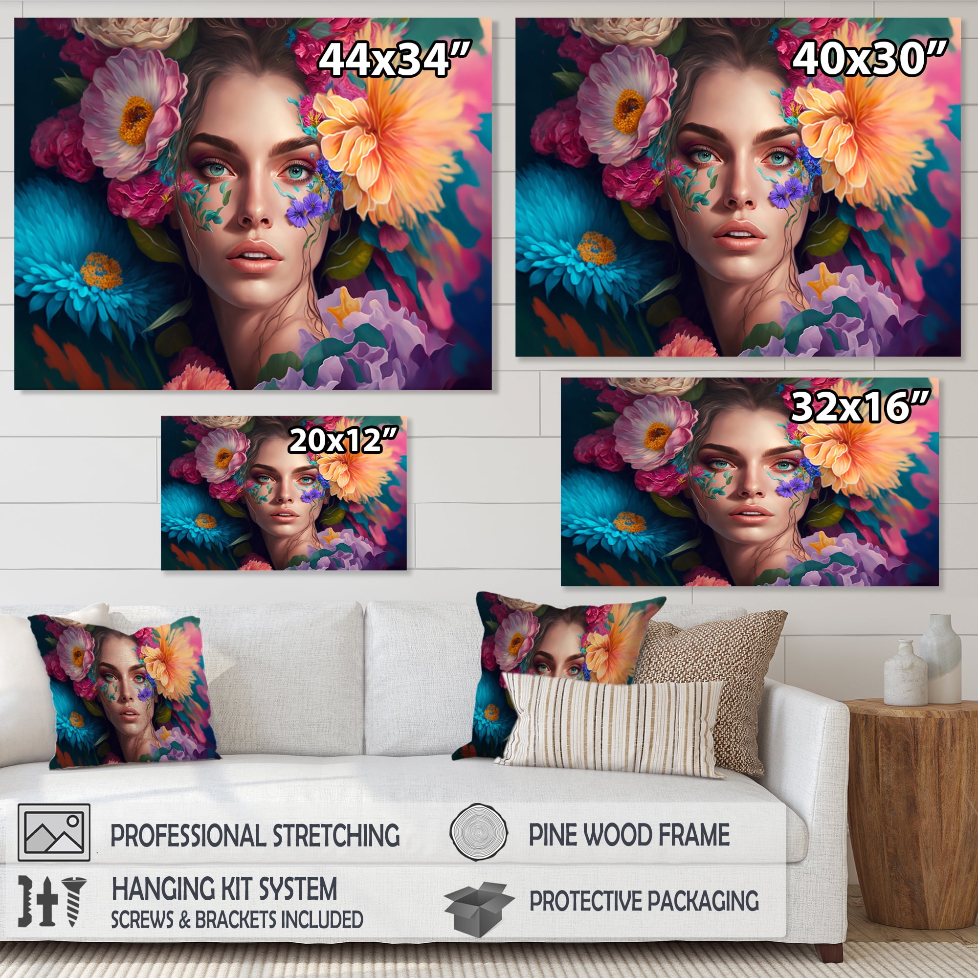 Designart Floral Sensual Woman Portrait I Canvas Wall Art